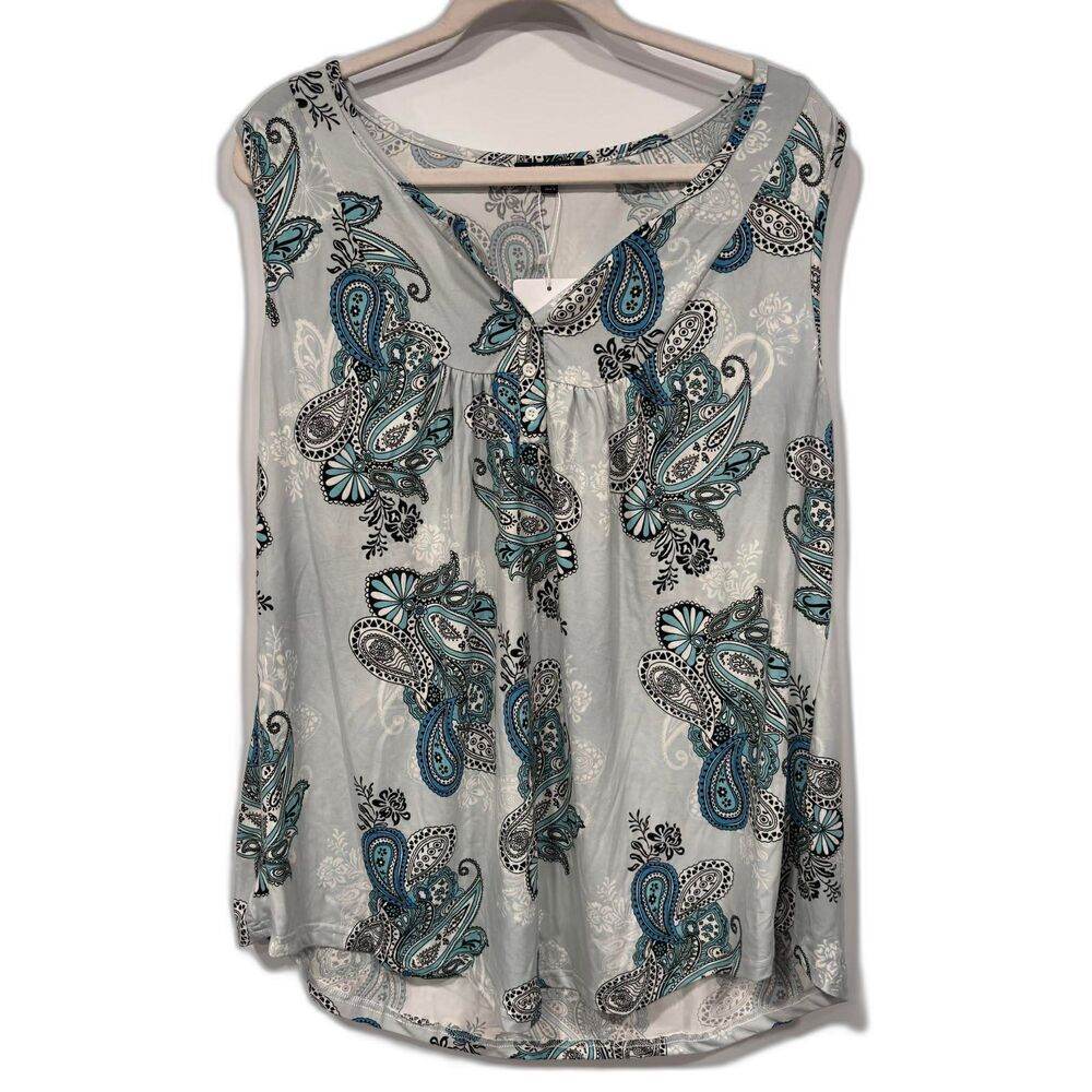 Women's Paisley Tunic Tank Top Sleeveless V-Neck Boho Flowy Summer Blouse XL